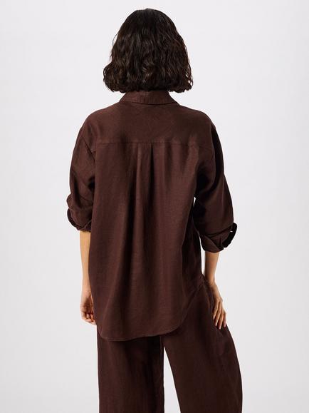 Whistles Ultimate Linen Long Sleeve Shirt - view 2, Brown