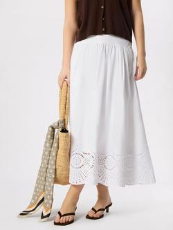 Whistles Broderie Cotton Midi Skirt, White, White