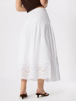 Whistles Broderie Cotton Midi Skirt, White - view 2, White