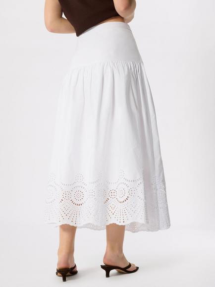 Whistles Broderie Cotton Midi Skirt, White - view 2, White