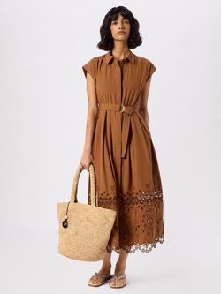 Whistles Cotton Broderie Shirt Dress, Camel, Camel