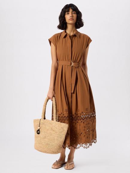 Whistles Cotton Broderie Shirt Dress, Camel, Camel