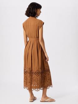 Whistles Cotton Broderie Shirt Dress, Camel - view 2, Camel