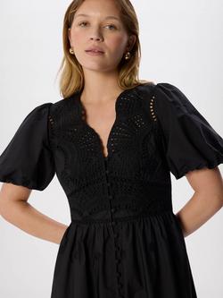 Whistles Cotton Broderie V Neck Midi Dress - view 2, Black