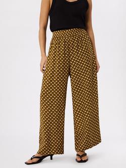 Whistles Petite Ikat Spot Wide Leg Cropped Trousers containing LENZING™ ECOVERO™ Viscose, Khaki/Multi, Khaki/Multi