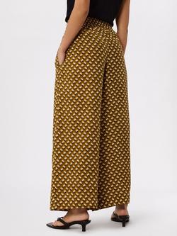 Whistles Petite Ikat Spot Wide Leg Cropped Trousers containing LENZING™ ECOVERO™ Viscose, Khaki/Multi - view 2, Khaki/Multi