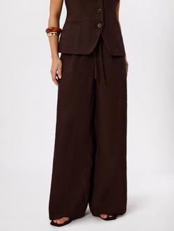 Whistles Wide Leg High Waist Tailored Pure Linen Trousers, Brown, Brown