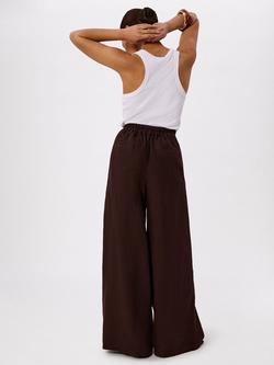 Whistles Wide Leg High Waist Tailored Pure Linen Trousers, Brown - view 2, Brown