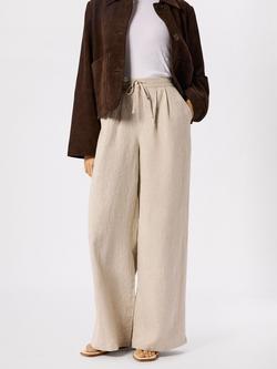 Whistles Wide Leg High Waist Tailored Pure Linen Trousers, Oatmeal