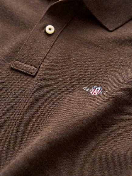 GANT Cotton Pique Shield Logo Rugby Top, Black Brown Melange - view 2, Black Brown Melange