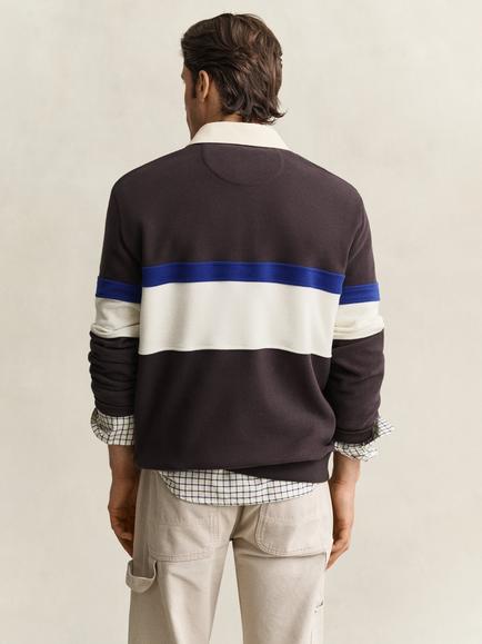 GANT Heavyweight Cotton Blend Stripe Rugby Top, Charred Wood Brown - view 2, Charred Wood Brown