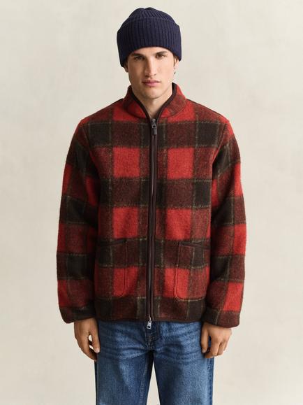 GANT Check Fleece Jacket, Copperwood - view 2, Copperwood