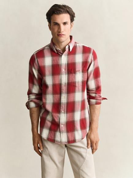 GANT Cotton Flannel Check Shirt, Mahogany Orange, Mahogany Orange