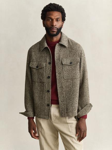 GANT Herringbone Overshirt, Black Brown, Black Brown