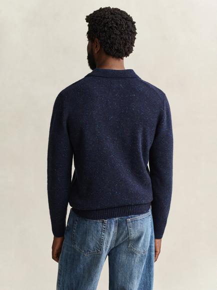 GANT Long Sleeve Wool Blend Polo Shirt, Evening Blue - view 2, Evening Blue