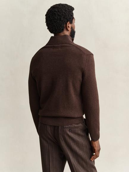 GANT Half Zip Cotton Jumper, Black Brown Melange - view 2, Black Brown Melange