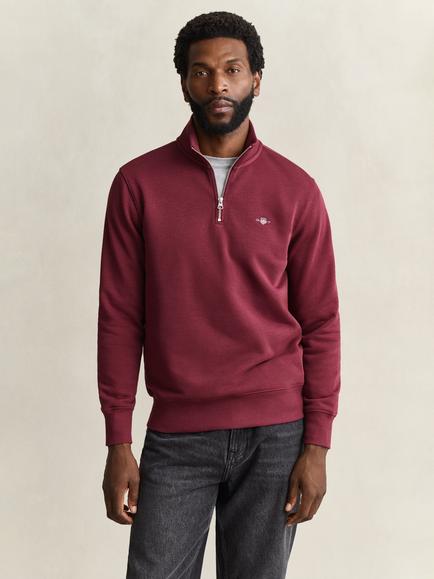 GANT Half Zip Cotton Blend Sweatshirt, Deep Grape Wine, Deep Grape Wine