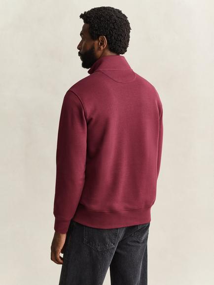 GANT Half Zip Cotton Blend Sweatshirt, Deep Grape Wine - view 2, Deep Grape Wine