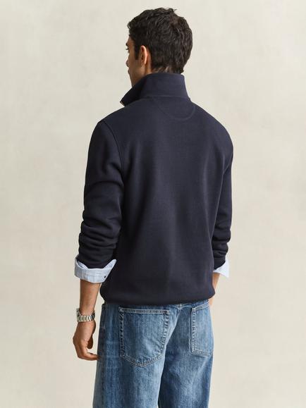 GANT Cotton Zip Neck Long Sleeve Polo Top, Evening Blue - view 2, Evening Blue