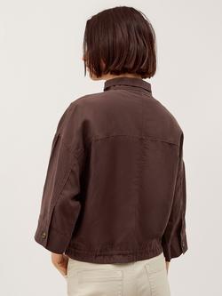Monsoon Marie Funnel Neck Linen Blend Jacket, Chocolate - view 2, Chocolate