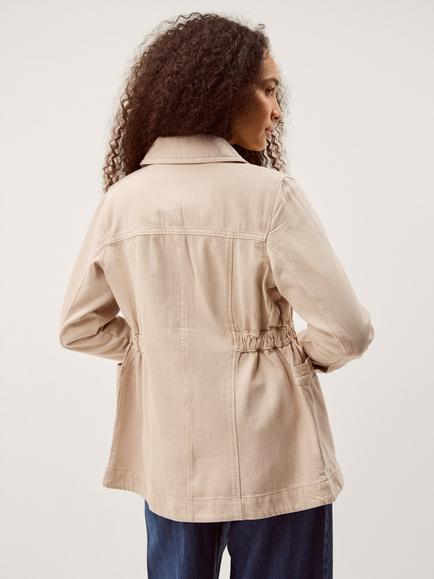 Monsoon Mabel Longline Denim Jacket - view 2, Ecru