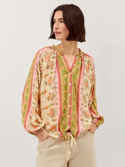 Monsoon Eline Floral Tie Waist Blouse, Ivory, Ivory