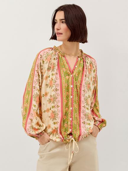 Monsoon Eline Floral Tie Waist Blouse, Ivory, Ivory