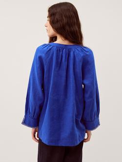 Monsoon Frida V-Neck Linen Blouse, Cobalt - view 2, Cobalt