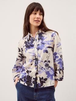 Monsoon Nicolette Floral Linen Blend Shirt, Blue/Multi, Blue/Multi