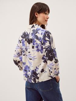 Monsoon Nicolette Floral Linen Blend Shirt, Blue/Multi - view 2, Blue/Multi
