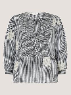 Monsoon Mimi Gingham Tie Front Top, Black, Black