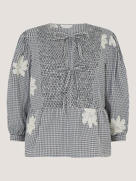 Monsoon Mimi Gingham Tie Front Top, Black, Black