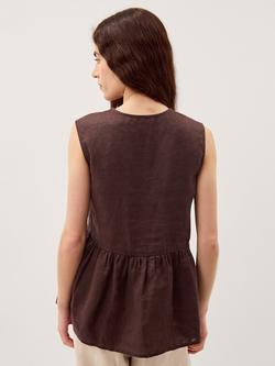 Monsoon Posey Button Detail Pure Linen Top, Dark Brown - view 2, Dark Brown