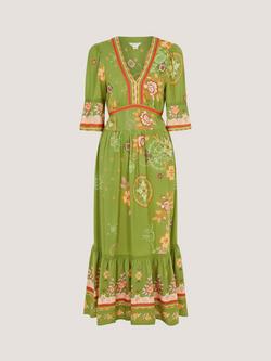 Monsoon Eline Floral Midi Dress containing LENZING™ ECOVERO™ Viscose, Green, Green