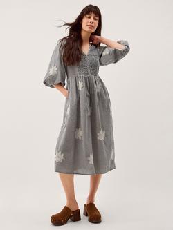 Monsoon Mimi Floral Gingham Midi Dress, Black, Black