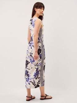 Monsoon Nicolette Floral Linen Blend Midi Dress, Blue/Multi - view 2, Blue/Multi