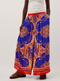 Monsoon Padma Floral Trousers containing LENZING™ ECOVERO™ Viscose, Cobalt, Cobalt