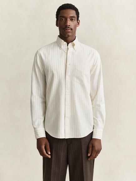 GANT Cotton Regular Fit Oxford Stripe Shirt, Cream - view 2, Cream