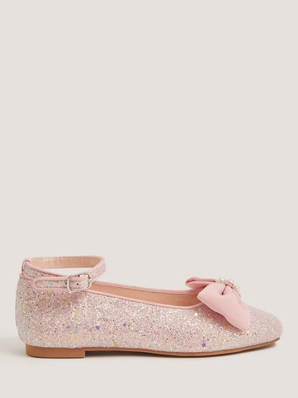 Monsoon Kids' Glitter Ballet Pumps, Pink, Pink
