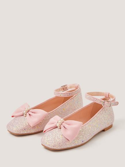 Monsoon Kids' Glitter Ballet Pumps, Pink - view 2, Pink