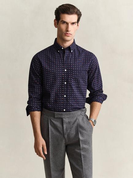 GANT Cotton Winter Twill Printed Pattern Shirt, Classic Blue, Classic Blue