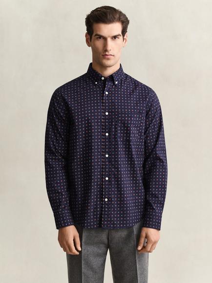 GANT Cotton Winter Twill Printed Pattern Shirt, Classic Blue - view 2, Classic Blue