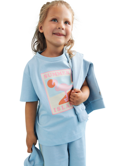 WHEAT Kids' Mira Short Sleeve Graphic Print T-Shirt, Summer Sky, Summer Sky