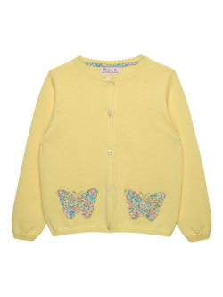 Trotters Kids' Liberty Emma & Georgina Print Butterfly Cardigan, Yellow, Yellow