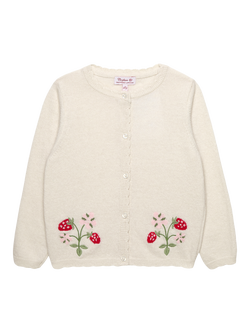 Trotters Kids' Strawberry Embroidered Cardigan, Winter White, Winter White