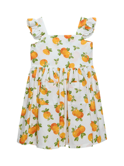 Trotters Kids' Adelina Oranges Frill Dress, White/Oranges, White/Oranges