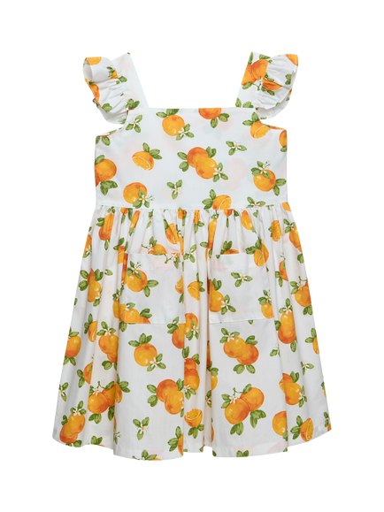 Trotters Kids' Adelina Oranges Frill Dress, White/Oranges, White/Oranges