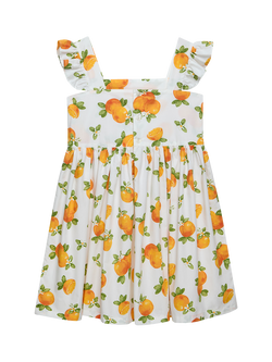 Trotters Kids' Adelina Oranges Frill Dress, White/Oranges - view 2, White/Oranges