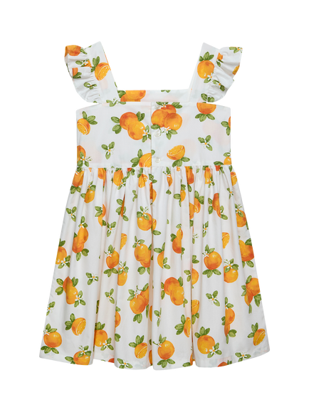 Trotters Kids' Adelina Oranges Frill Dress, White/Oranges - view 2, White/Oranges