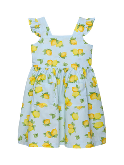 Trotters Kids' Adelina Frill A-Line Dress, Blue/Lemon, Blue/Lemon